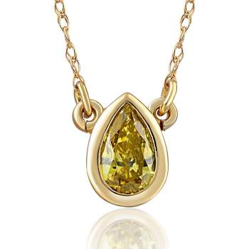 Pompeii3 1/4ct Fancy Yellow Pear Solitaire Diamond Necklace Yellow Gold Lab Created Pendant