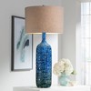 Possini Euro Design Mid Century Modern Table Lamp Ceramic Tiled Teal Tall Tan Linen Drum Shade for Living Room Family Bedroom (Colors May Vary) - 2 of 4