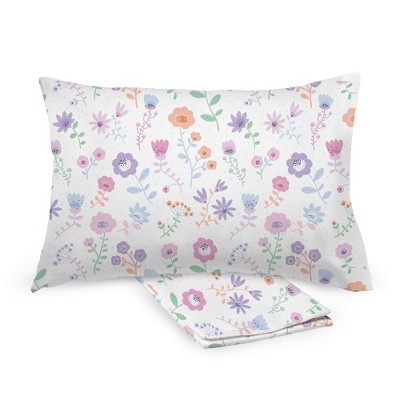 BreathableBaby Cotton Percale Pillowcase, For 13" x 18"/33 x 46 cm Toddler Pillow, Floral Marks (2-Pack)