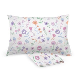 BreathableBaby Cotton Percale Pillowcase, For 13" x 18"/33 x 46 cm Toddler Pillow, Floral Marks (2-Pack) - 1 of 4