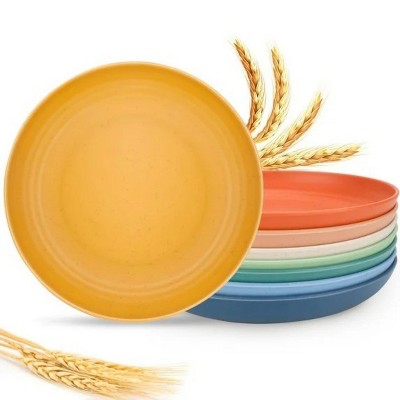 LunaLulinlk 9 Inch Wheat Straw Deep Dinner Plates - Microwave and Dishwasher Safe, Unbreakable Reusable Plastic Plates Multicolor