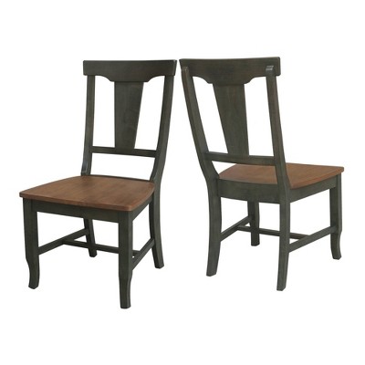 Elegant Hickory & Washed Coal Solid Wood Dining Chairs - Set of 2