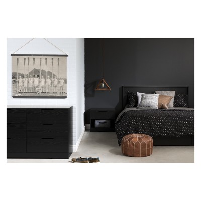 Black Oak Queen Platform Bed with Single Drawer