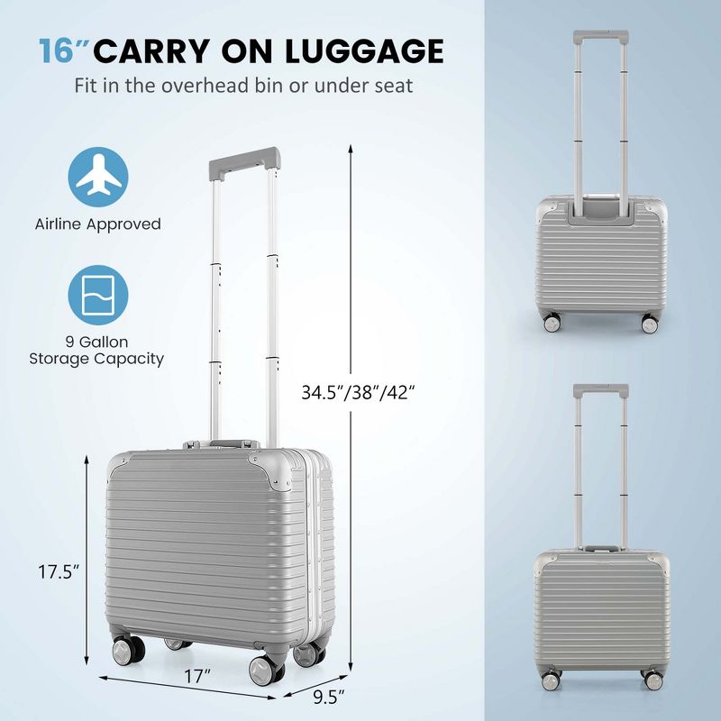 Costway 16'' Under-seat Carry On Luggage PC Hardshell Lightweight Suitcase with TSA Lock, 3 of 11