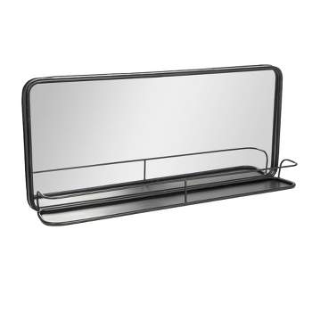 36" x 16" Metal Framed Wall Mirror with Shelf Black - Storied Home