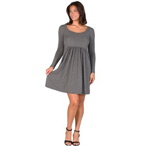 24seven Comfort Apparel Long Sleeve Babydoll Knee Length Dress - 1 of 4