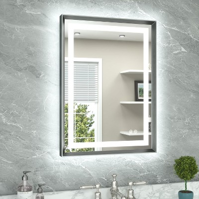30x22 Inch LED Bathroom Mirror with Brushed Gold Frame, Anti-Fog Frontlit & Backlit, 3 Color Temperatures
