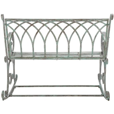 Antique Dark Green Wrought Iron Victorian Rock Bench