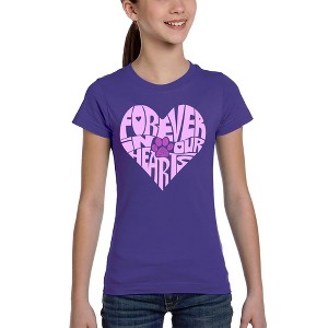 LA Pop Art Forever In Our Hearts - Girl's Word Art T-Shirt - 1 of 4