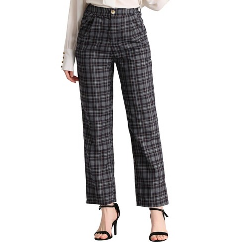 Allegra K Women's Plaid Elastic Waist Casual Work Office Long