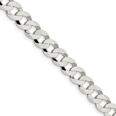 Black Bow Jewelry Men's 7.5mm Sterling Silver Solid Flat Curb Chain Necklace