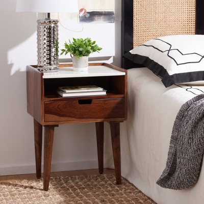 Marion 20" Walnut Body Nightstand with White Marble Top