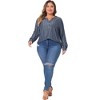Agnes Orinda Women's Plus Size V Neck Striped Long Sleeve Button Down Blouses - 3 of 4