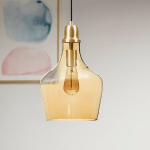 Auburn Bell Shaped Hanging Glass Pendant Light Gold/Amber Dia.9in - 1 of 1