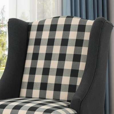 Black Checkerboard Plaid High-Back Club Chair with Dark Charcoal Accents