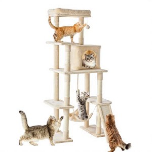 Okak Large Multi-Level Faux Fur Cat Tree Tower for Indoor,Cat Climbing Frame with Sisal Grabber Posts & Toy Balls & Hammock - 1 of 1
