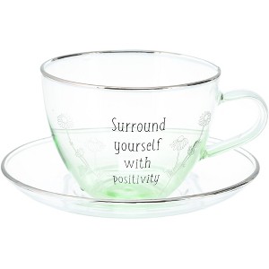 Pavilion Gift Company - Positivity - 7 oz Glass Teacup and Saucer - Drinkware - 1 of 4