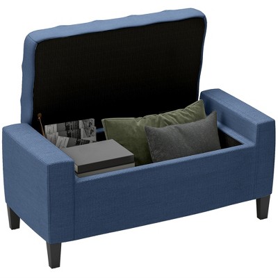 HOMCOM Linen Storage Ottoman Bench Lift Top Tufted Rectangle Ottoman for Living Room, Entryway, or Bedroom