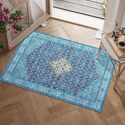 Modern Abstract Area Rugs: Machine Washable Low Pile Carpet, Neutral Non-Shedding Rug for Bedroom, Living Room, Kitchen, Dorm & Entryway