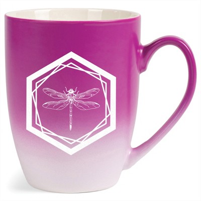 Elanze Designs 12 Ounce Ceramic Decorative Laser Engraved Geometric Design Giftable Novelty Tea Coffee Cup Mug Pink and White Dragonfly