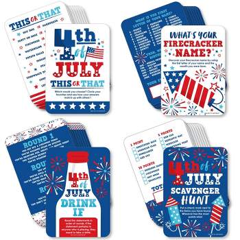Big Dot of Happiness Firecracker 4th of July - 4 Red, White and Royal Blue Party Games - 10 Cards Each - Gamerific Bundle