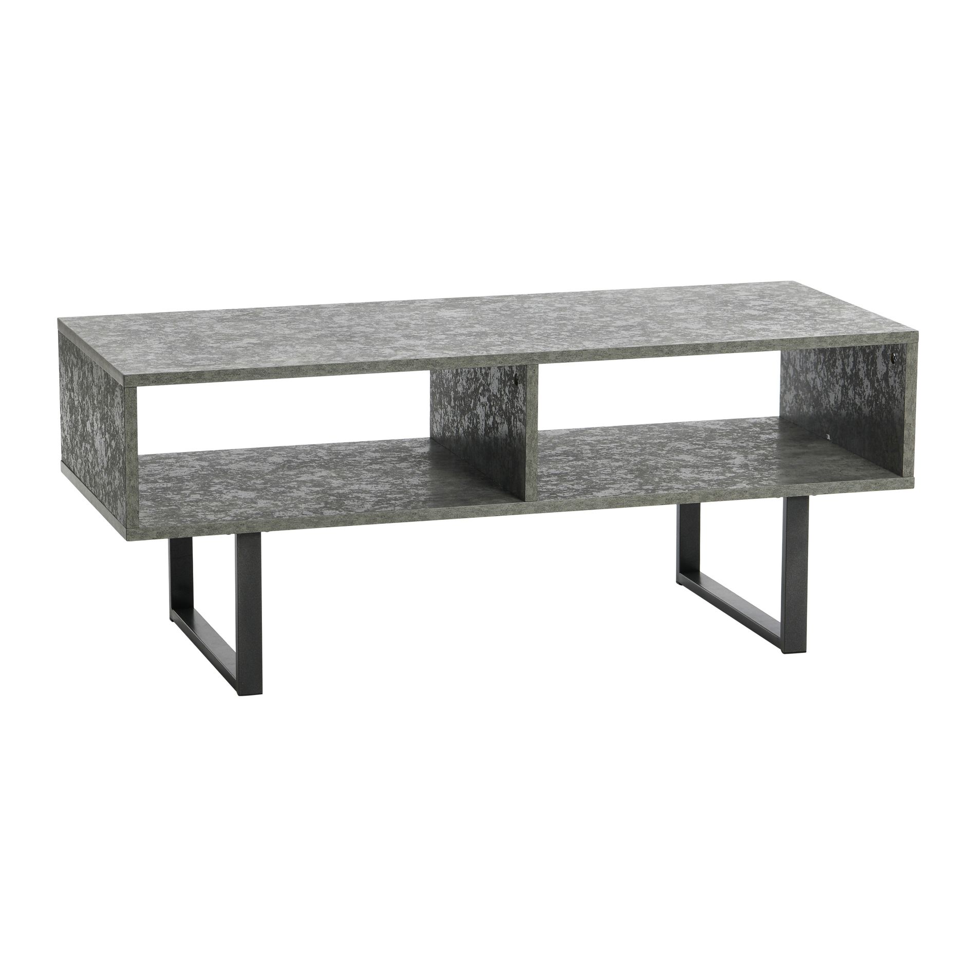 Jamestown TV Stand Coffee Table with Rectangular Storage Compartments Rustic Slate Concrete and Black Metal