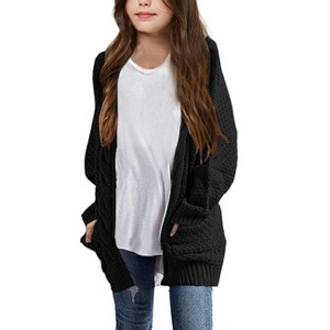 BLUEMING Girls' Oversized Chunky Knit Cardigan Jacket Front Button Thick Sweater with Snug Comfort - 1 of 4