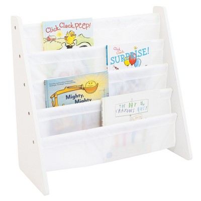 White 4-Tier Kids Book Rack with Fabric Pockets