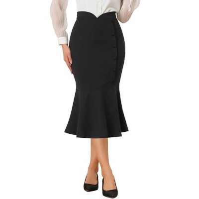 Allegra K Women's High Waist Elegant Button Decor Stretch Mermaid Midi Skirt