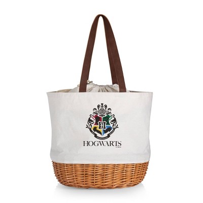 Picnic Time Harry Potter Hogwarts Coronado Canvas and Willow Basket Tote with Beige Canvas