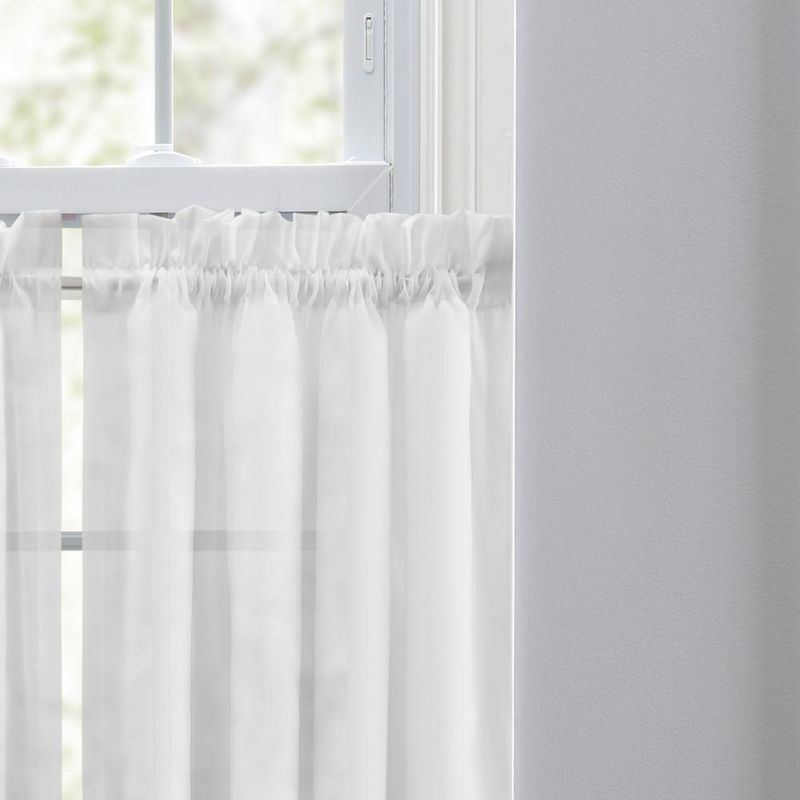Ellis Curtain Cotton Voile 1.5" Rod Pocket Tailored Tier Pair for Windows White, 3 of 5