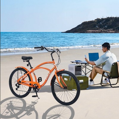 YONWAY 26" Beach Cruiser Bike, 7 Speed Cruiser Bike With High Carbon Steel Dual V-Brakes Bike Perfect For Casual Riding And Long Commutes