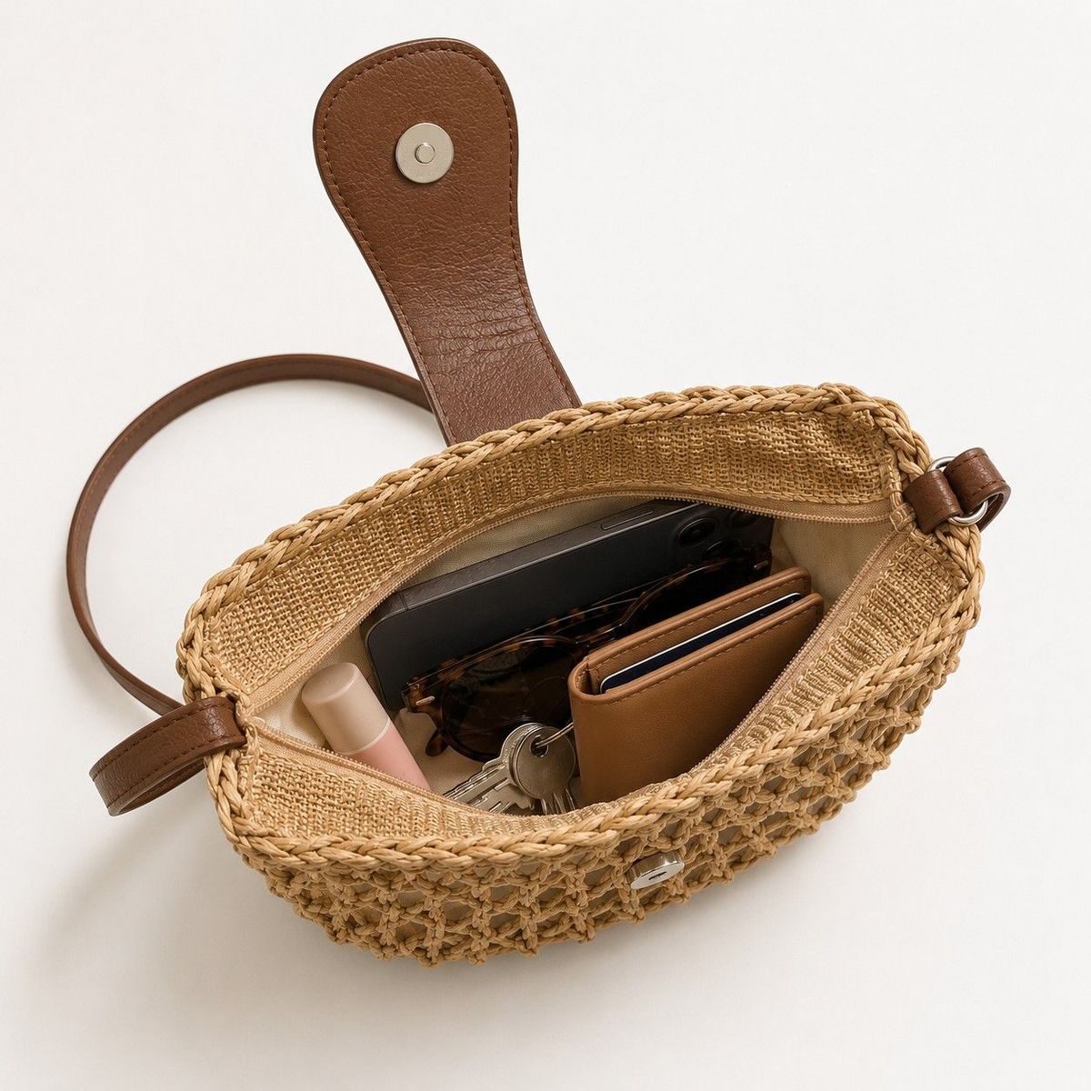 Alilang Woven Straw Crescent Crossbody Handbag with Adjustable Shoulder Strap - thumbnail 9