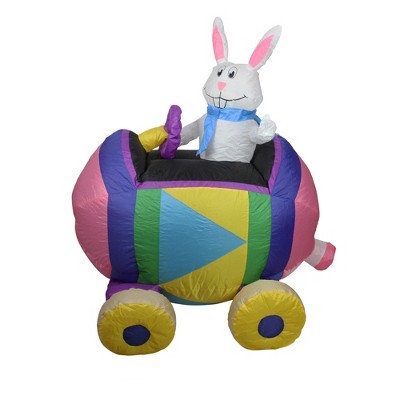 Northlight Easter 4' Inflatable Prelit Bunny Driving an Egg Car Outdoor Decoration - White/Pink