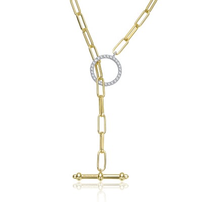 Guili Two-Tone Toggle Clasp Chain Necklace with Clear Cubic Zirconia Accents Offers a Bold Yet Elegant Look for Layering or Solo Statement Wear