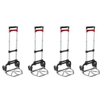 Magna Cart Personal MCX Folding Aluminum Luggage Hand Truck Cart with Telescoping Handle & Ball Bearing Rubber Wheels, 150 lb Capacity, Black (4 Pack)