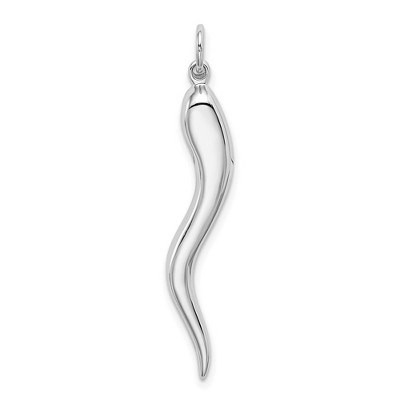 Black Bow Jewelry 14k White or Yellow Gold Solid Large Italian Horn Pendant, 5 x 40mm