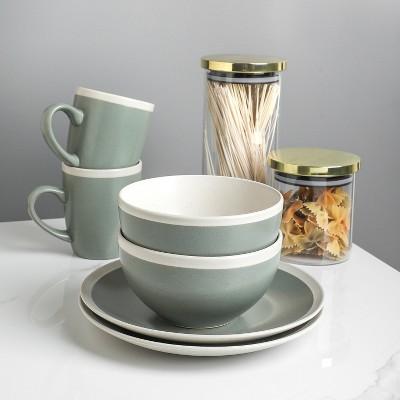 Serenity Green Ceramic 32-Piece Dinnerware Set, Service for 8