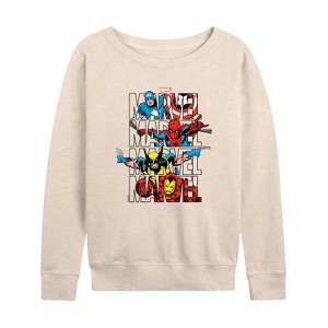 Women's - Marvel - Logo Stack Lightweight French Terry Wide Neck Long Sleeve Shirt - 1 of 4