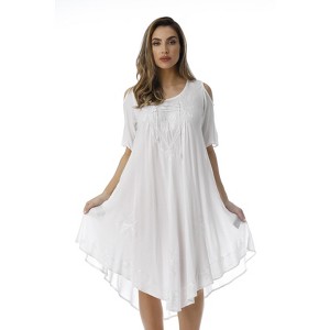 Riviera Sun Lace-Up Cold Shoulder Casual Dress with Tonal Embroidery - 1 of 3