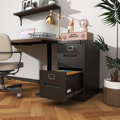 NicBex Narrow File Cabinet with Lock,Office Cabinet with Grooved Handles,Modern Storage Cabinet,Filing Cabinet for Home Office