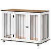 PawHut Modern Dog Crate End Table with Wheels & Big Tabletop, Indoor Dog Crate Furniture with Lockable Door, White - 4 of 4
