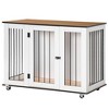 PawHut Modern Dog Crate End Table with Wheels & Big Tabletop, Indoor Dog Crate Furniture with Lockable Door, White - image 4 of 4