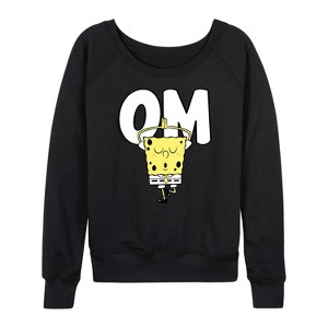 Women's - SpongeBob SquarePants - Yoga Pose Lightweight French Terry Wide Neck Long Sleeve Graphic Shirt - 1 of 4