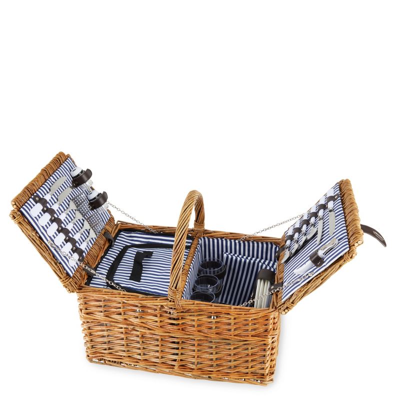 Twine Cape Cod Picnic Basket, Wicker Basket with Place Settings, Wine Glasses, Corkscrew, Insulated Compartments, Set of 1 Basket, Brown, 5 of 7