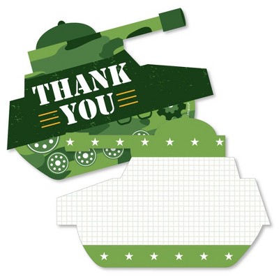 Big Dot of Happiness Camo Hero - Shaped Thank You Cards - Army Military Camouflage Party Thank You Note Cards with Envelopes - Set of 12