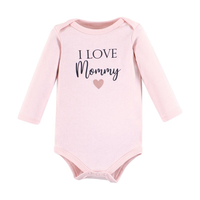 Hudson Baby Infant Girl Cotton Long-Sleeve Bodysuits, Girl Mommy Pink Navy 3-Pack, 3 of 6