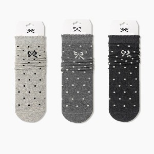 Anna-Kaci 3-Pair Soft Polka Dot Socks with Bow Embroidery and Ruffled Cuff Design - 1 of 4