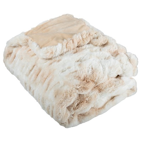 Oversized Ruched Faux Fur Blanket - 60x80-inch Jacquard Faux Fur