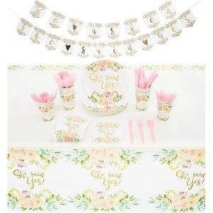 Sparkle and Bash 146-Piece Serves 24 Bridal Party Supplies - Plates, Napkins, Cups, Cutlery, Banner & Tablecloth - 1 of 4
